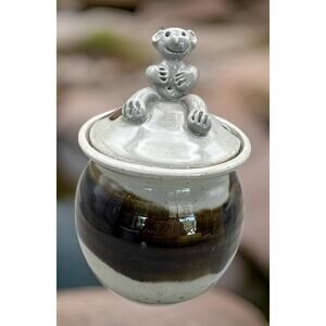 Adorable Ceramic Honey Pot with Honey Bear Figurine Top 6" Hand Made